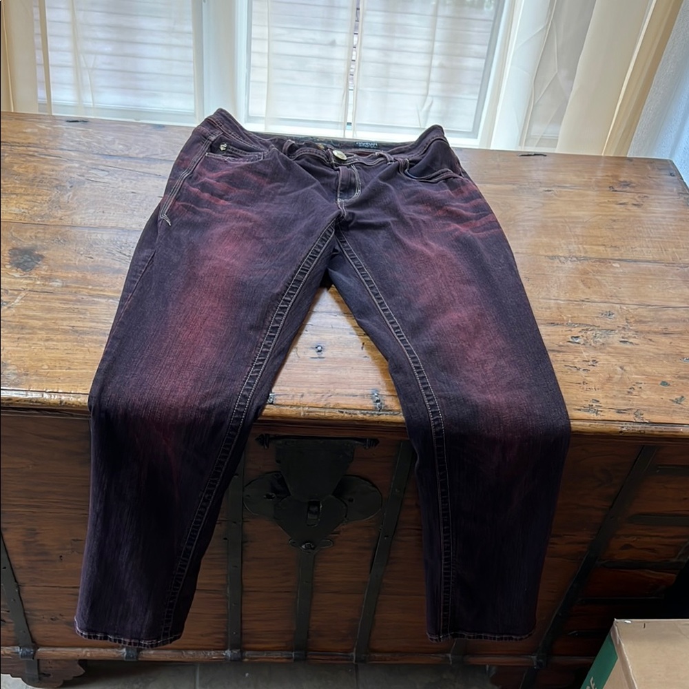 Rocawear Burgundy Stretch Jeans with Distressed Look